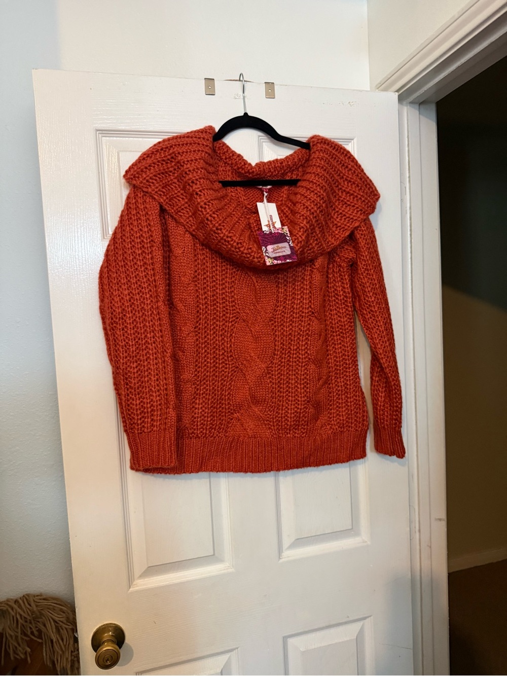 Cozy Cable-Knit Orange Off The Shoulder Sweater